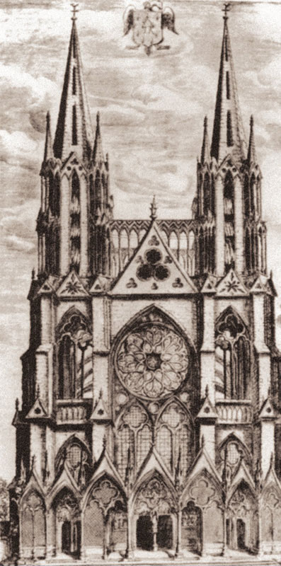 Западный фасад церкви Сен-Никез в Реймсе. Франция. Гравюра. XVII в.